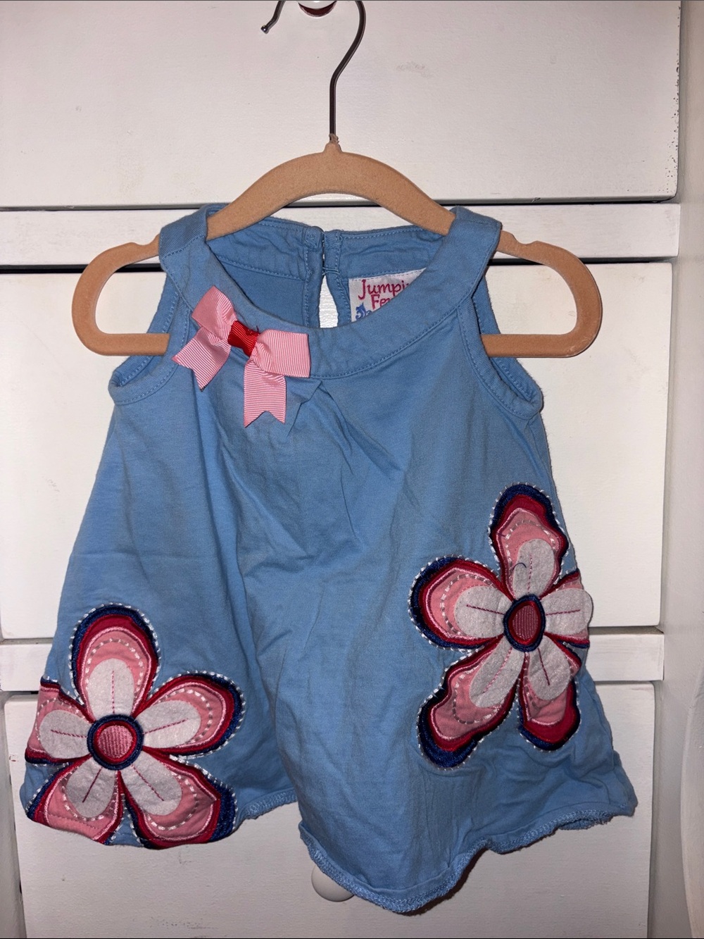 Jumping Beans Blue Girls Floral Appliqué Casual Dress
